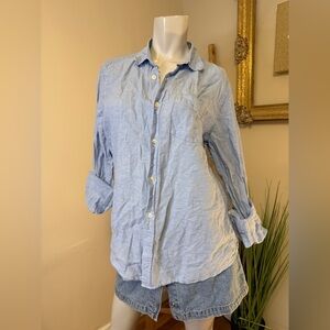 GAP Bluebell Linen Chambray Button Down Long Sleeve Shirt Large